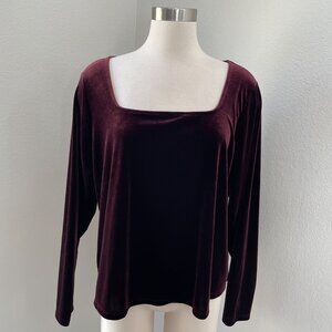 Old Navy Womens Plus 2X Velvet Long Sleeve Square Neck Top Burgundy
